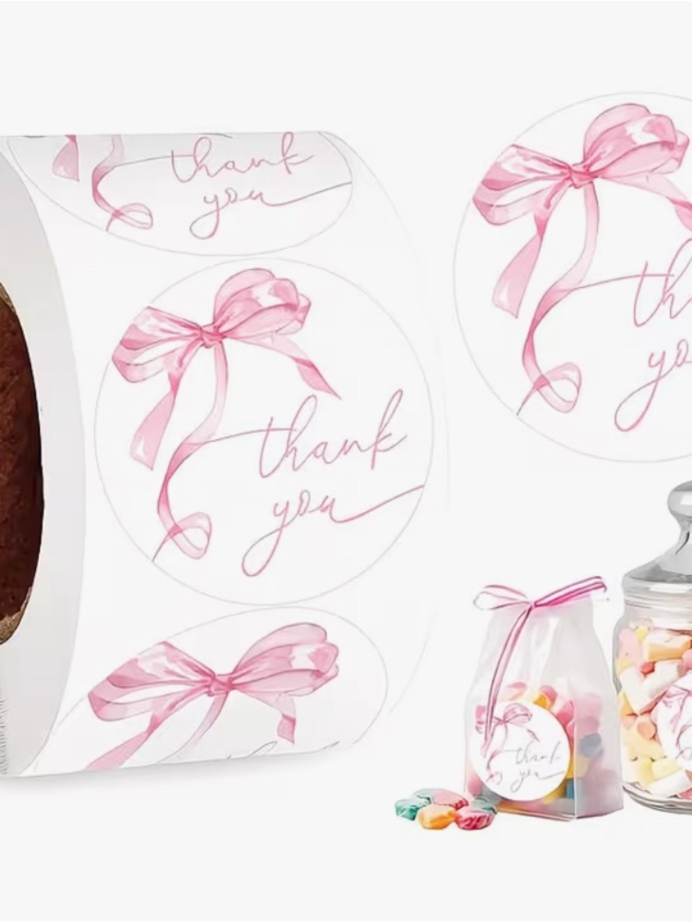 500Pc Pink Bow Thank You Stickers | 1in Roll NIP